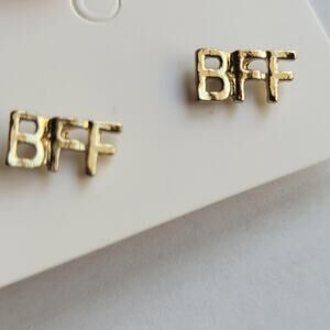 Gold Tone BFF Stud Earrings Friendship Letter Butterfly Back Fashion Jewelry